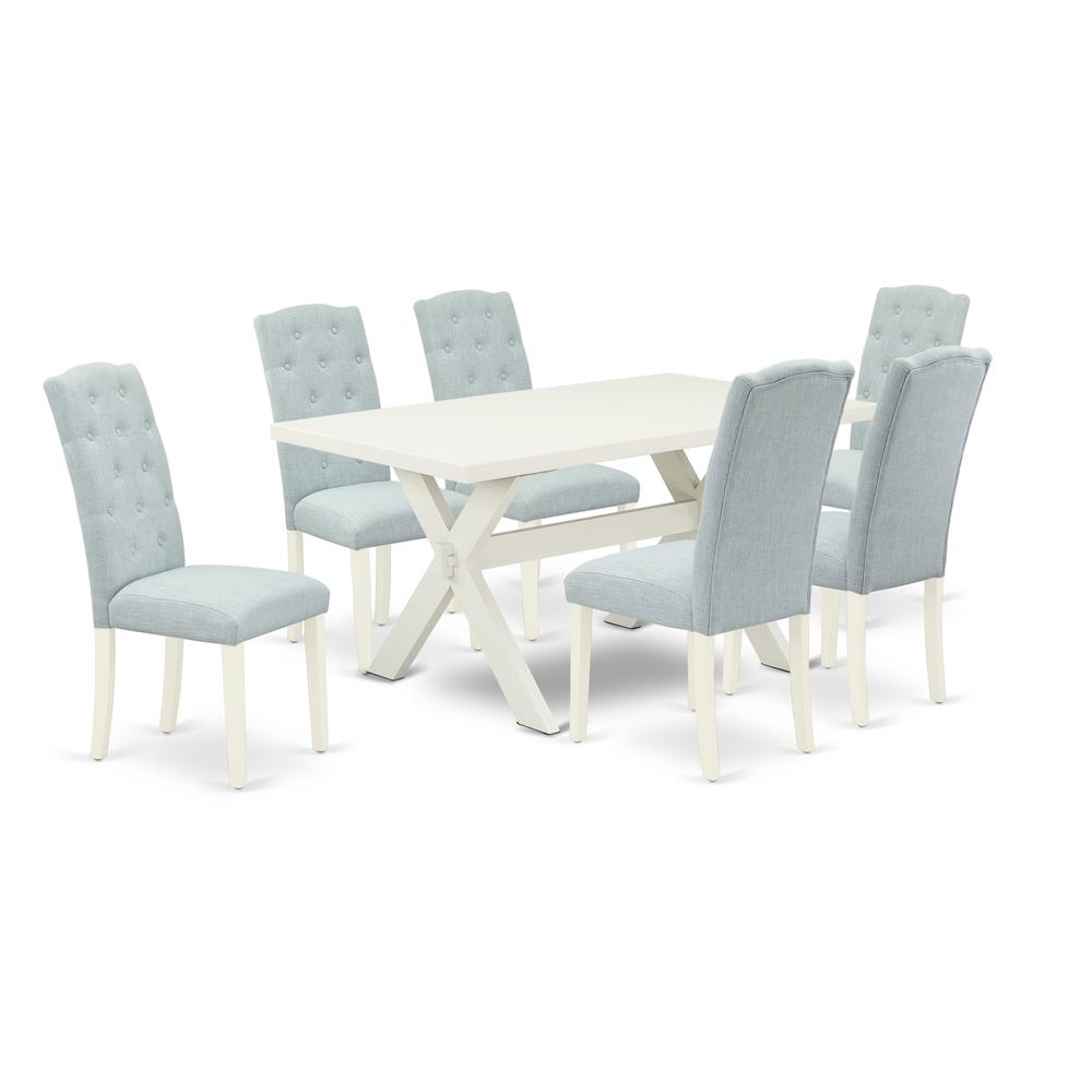 East West Furniture X026CE215-7 - 7-Piece Small Dining Table Set - 6 Padded Parson Chairs and a Rectangular Table Hardwood Structure. Picture 1