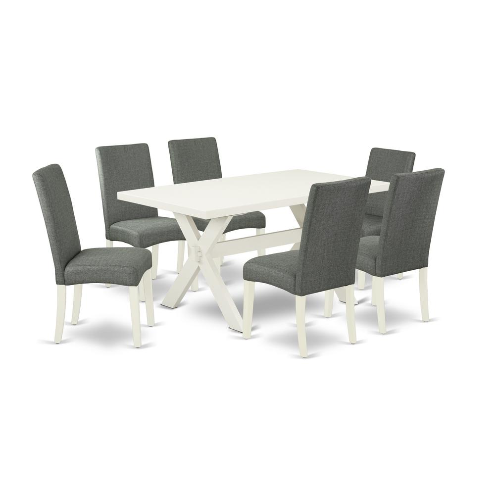 7-Piece Modern Dining Table Set - 6 Parsons Dining Room Chairs and Rectangular Table Hardwood Structure. Picture 1
