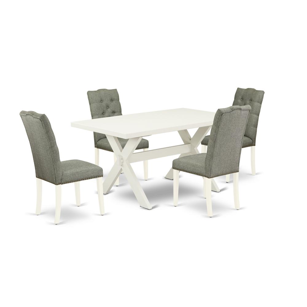 East West Furniture X026EL207-5 - 5-Piece Modern Dining Table Set - 4 Padded Parson Chair and a Wood Dining Table Solid Wood Frame. The main picture.