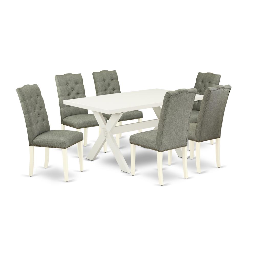 East West Furniture X026EL207-7 - 7-Piece Dining Table Set - 6 Parsons Chairs and a Rectangular Table Hardwood Frame. Picture 1