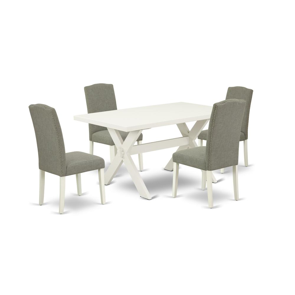 East West Furniture 5-Pc Dinette Set Included 4 Parson Dining chairs Upholstered Nails Head Seat and Stylish Chair Back and Rectangular Dining Table with Linen White rectangular Table Top - Linen Whit. Picture 1