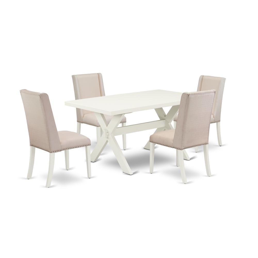 East West Furniture 5-Piece Modern Dining Table Set a Great Linen White Modern Dining Table Top and 4 Wonderful Linen Fabric Parson Dining Room Chairs with Nails Head and Stylish Chair Back, Linen Whi. Picture 1