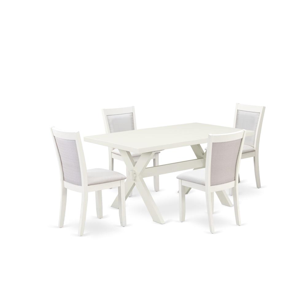X026MZ001-5 5-Piece Dinette Set Contains a Modern Dining Table and 4 Cream Dining Room Chairs - Wire Brushed Linen White Finish. Picture 2