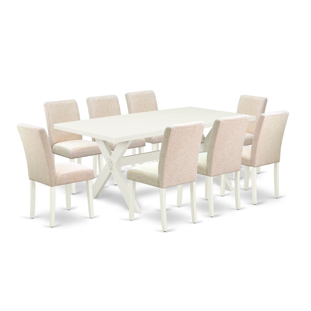 East West Furniture X027aB202-9 - 9-Piece Dinette Set - 8 Padded Parson Chair and a Living Room Table Hardwood Structure. Picture 1