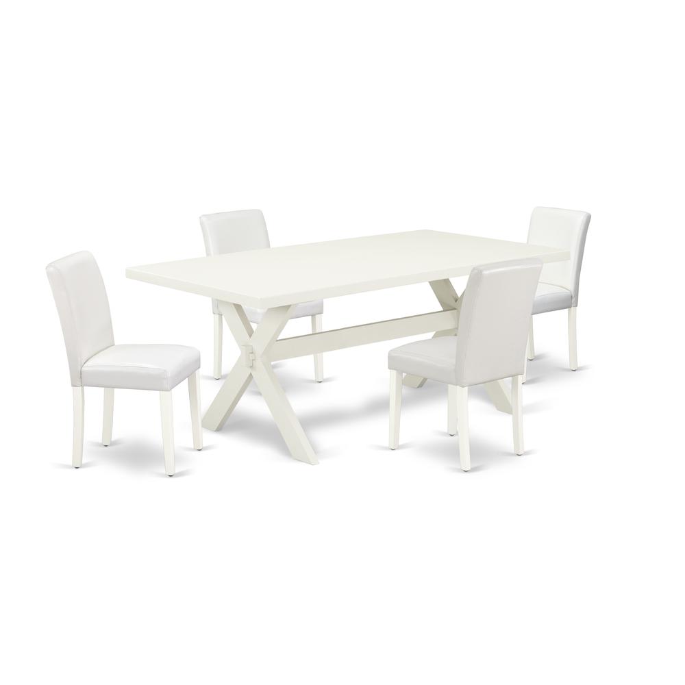 East West Furniture X027AB264-5 5-Piece Modern kitchen table set a Superb Linen White Wood Dining Table Top and 4 Beautiful Pu Leather Padded Chairs with Stylish Chair Back, Linen White Finish. Picture 1