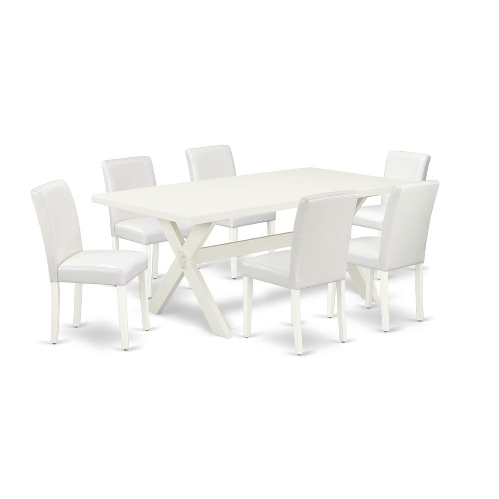East West Furniture X027AB264-7 7-Piece Amazing Dining Room Table Set an Excellent Linen White Kitchen Table Top and 6 Awesome Pu Leather Dining Chairs with Stylish Chair Back, Linen White Finish. Picture 1