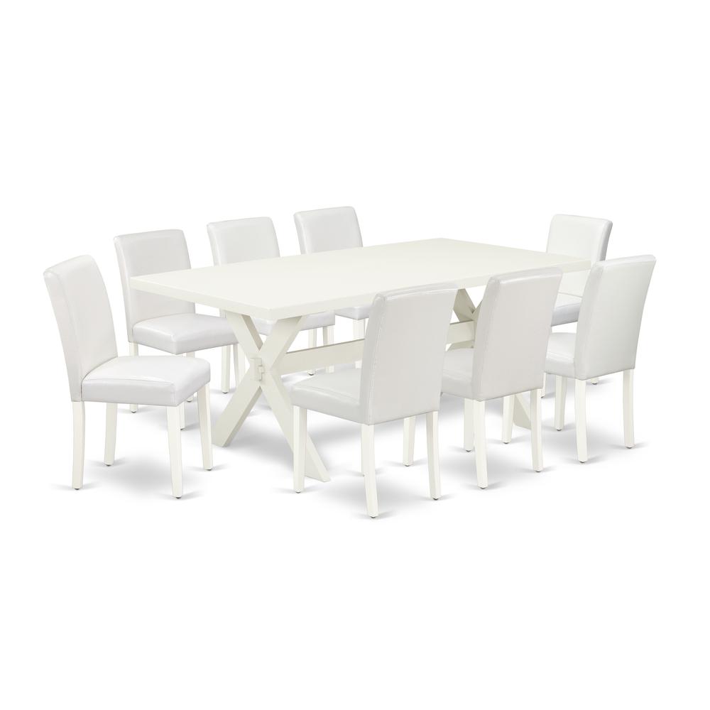 East West Furniture X027AB264-9 9-Piece Gorgeous Dining Set an Outstanding Linen White Rectangular Dining Table Top and 8 Awesome Pu Leather Dining Chairs with Stylish Chair Back, Linen White Finish. Picture 1