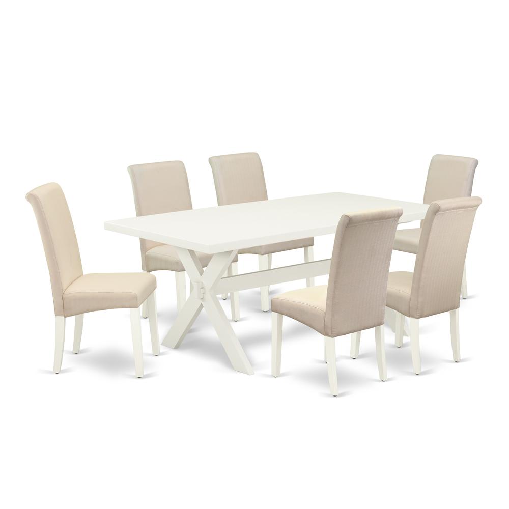 East West Furniture X027Ba201-7 - 7-Piece Dining Room Set - 6 Upholstered Dining Chairs and a Rectangular Table Hardwood Structure. Picture 1