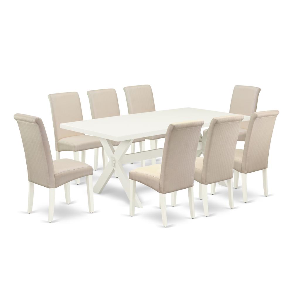 East West Furniture X027Ba201-9 - 9-Piece Small Dining Table Set - 8 Parson Dining Room Chairs and a Rectangular Dinette Table Hardwood Frame. Picture 1