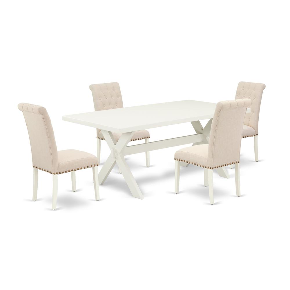 East West Furniture 5-Piece Dining room Table Set Included 4 Parson Dining chairs Upholstered Seat and High Button Tufted Chair Back and Rectangular dining table with Linen White Dinette Table Top - L. Picture 1