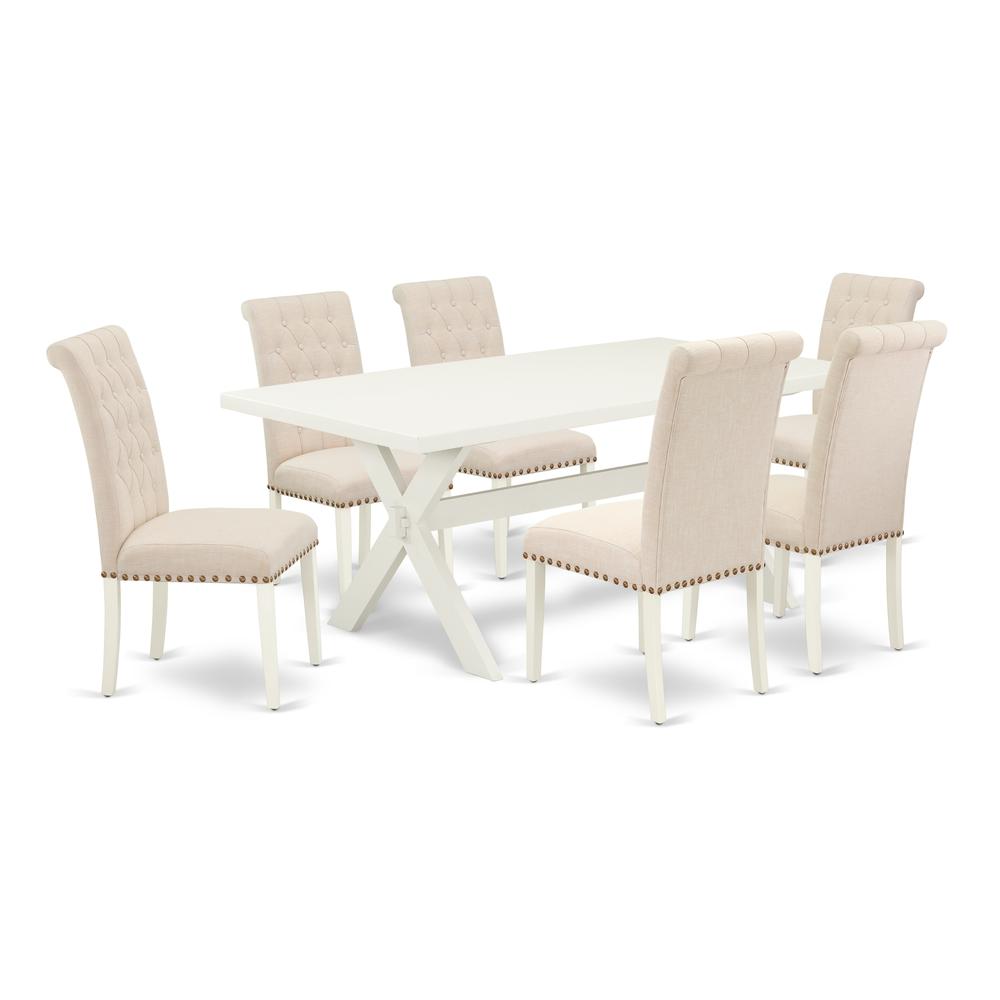 East West Furniture X027BR202-7 - 7-Piece Rectangular Dining Table Set - 6 Parson Chairs and a Rectangular Dining Table Solid Wood Structure. Picture 1