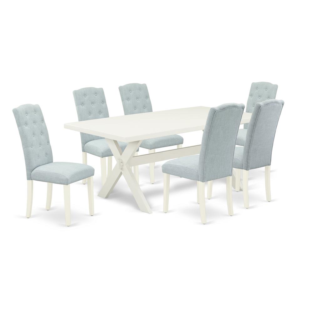 East West Furniture X027CE215-7 - 7-Piece Kitchen Dining Table Set - 6 Dining Chairs and Dinette Table Hardwood Frame. Picture 1