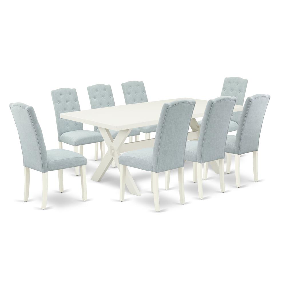 East West Furniture X027CE215-9 - 9-Piece Rectangular Dining Table Set - 8 Parson Chairs and a Rectangular Dining Table Hardwood Frame. Picture 1