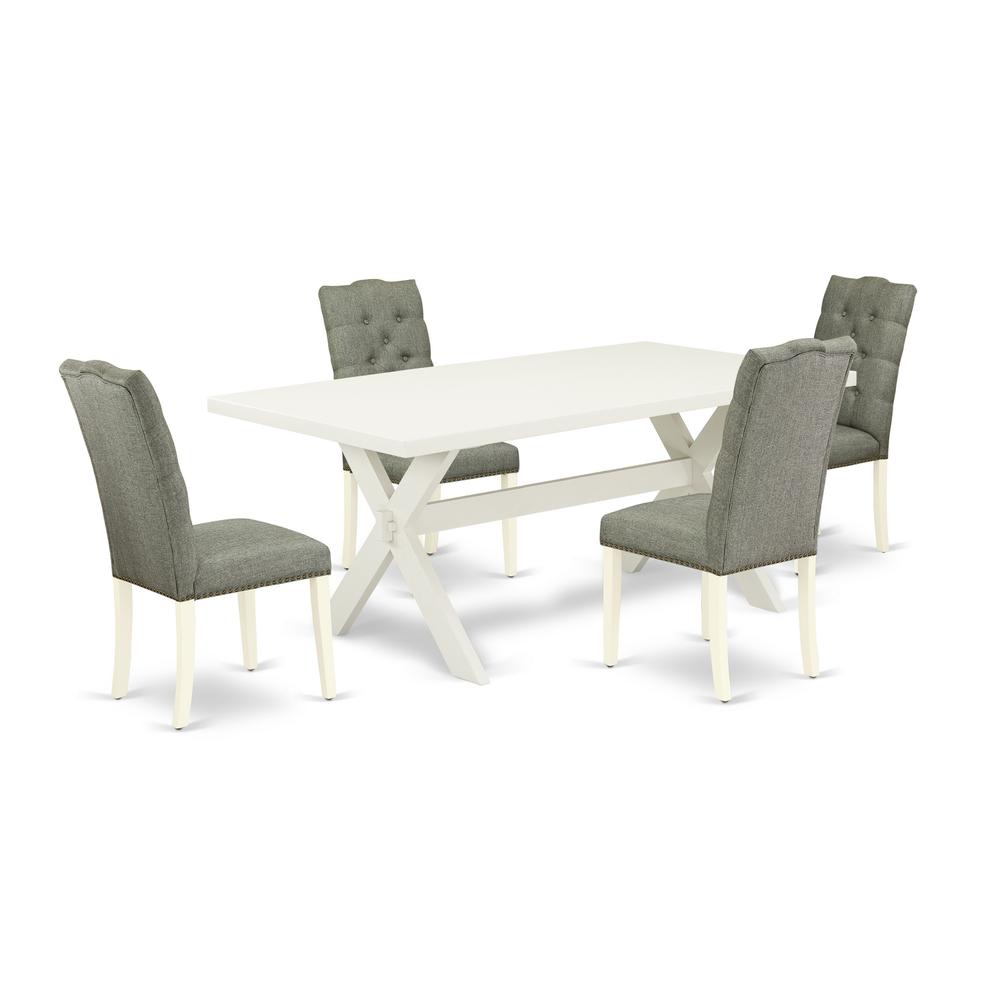 East West Furniture 5-Piece Kitchen Set a Beautiful Linen White Small Dining Table Top and 4 Amazing Kitchen Parson Chair with Nail Heads and High Button Tufted Back, Linen White Finish. Picture 1