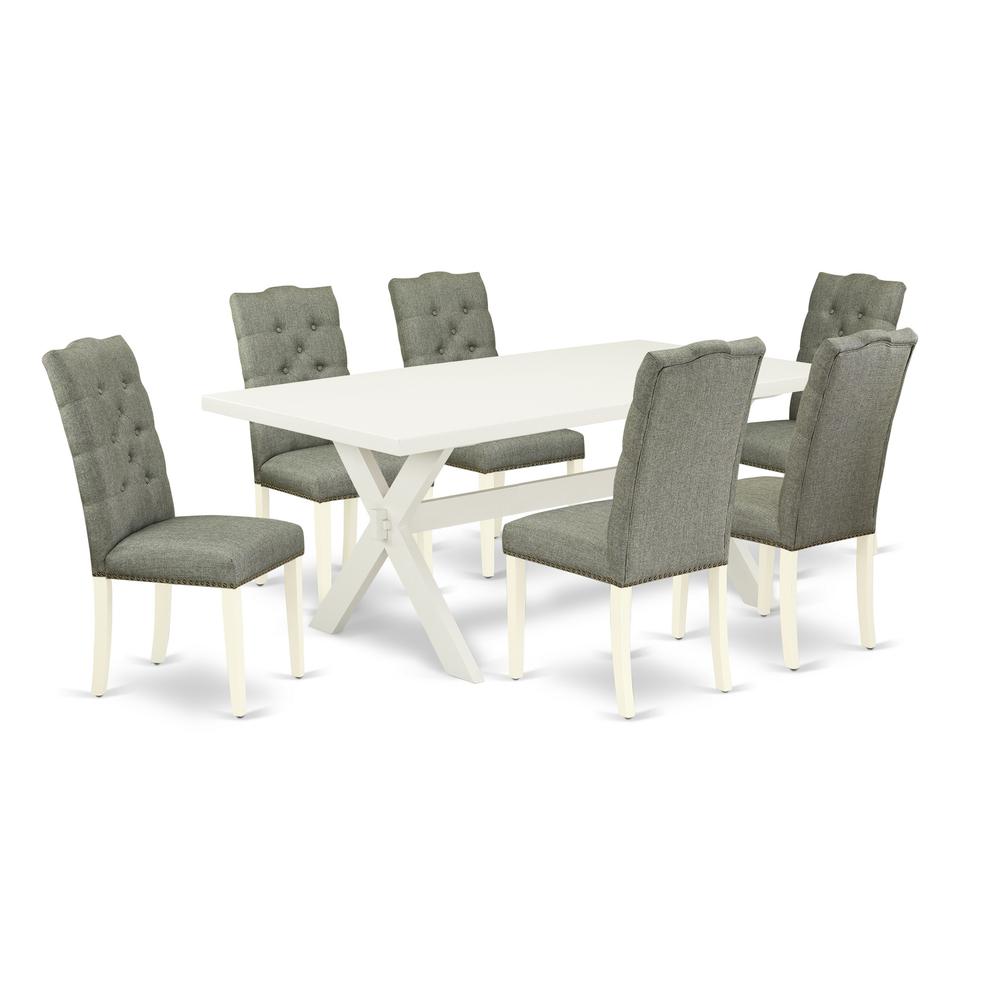 East West Furniture X027EL207-7 - 7-Piece Dinette Set - 6 Parson Chairs and a Dining Table Solid Wood Structure. Picture 1
