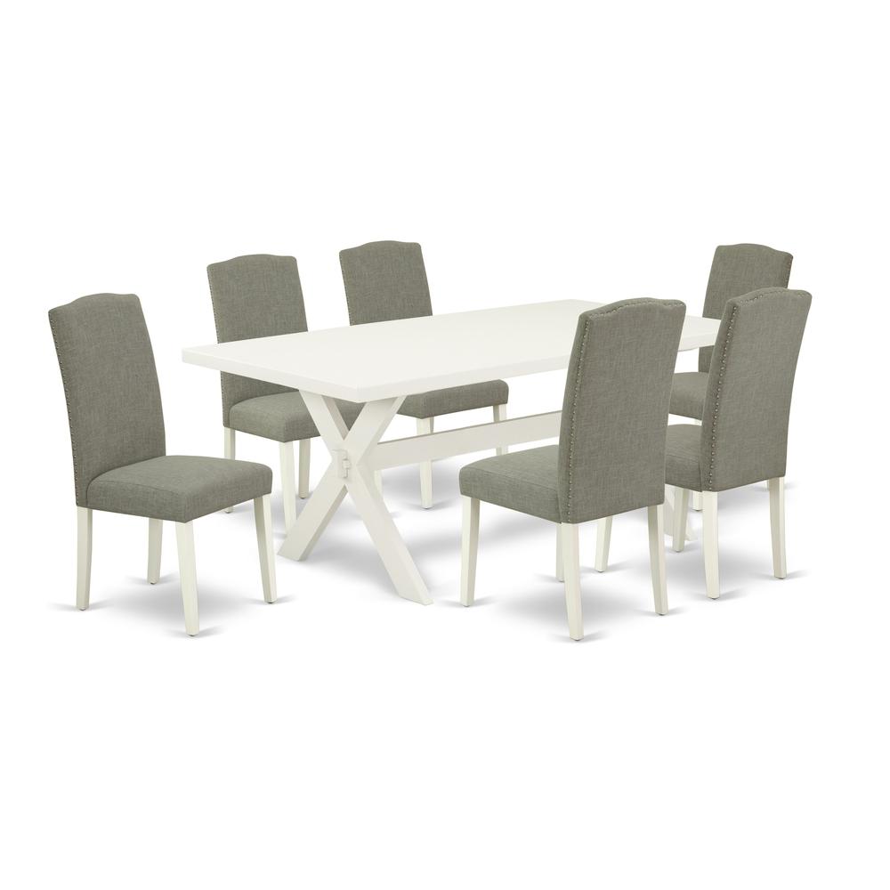 East West Furniture X027EN206-7 - 7-Piece Modern Dining Table Set - 6 Kitchen Parson Chairs and a Rectangular Table Solid Wood Frame. Picture 1