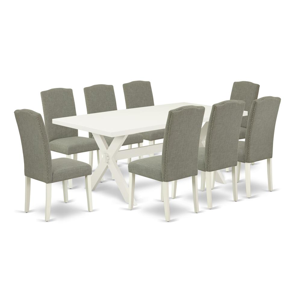 East West Furniture X027EN206-9 - 9-Piece Rectangular Dining Table Set - 8 Parson Chairs and a Rectangular Dining Table Solid Wood Structure. Picture 1