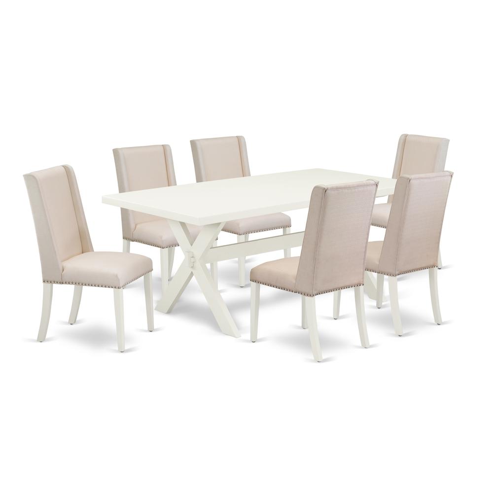 East West Furniture X027FL201-7 - 7-Piece Modern Dining Table Set - 6 Parson Chairs and Small Rectangular Table Hardwood Structure. Picture 1