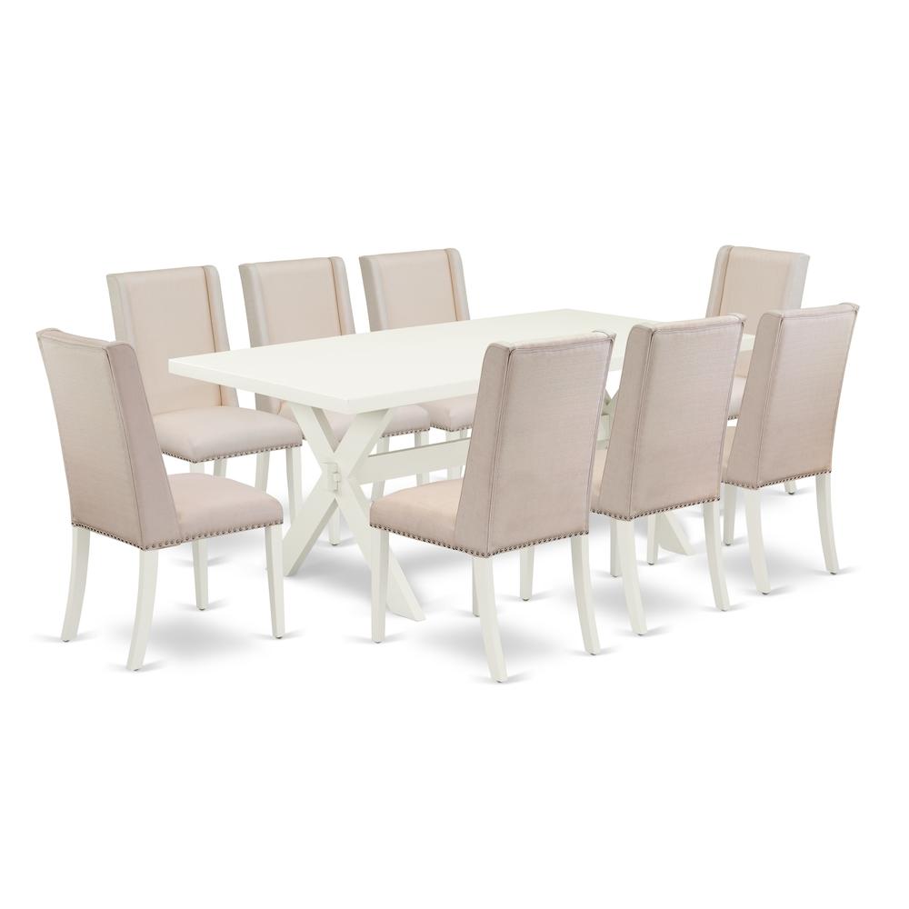 East West Furniture X027FL201-9 - 9-Piece Modern Dining Table Set - 8 Parsons Dining Room Chairs and Rectangular Table Hardwood Structure. Picture 1