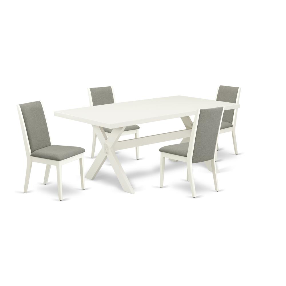 East West Furniture X027LA206-5 5-Piece Stylish Rectangular Dining Room Table Set a Superb Linen White Rectangular Dining Table Top and 4 Lovely Linen Fabric Kitchen Chairs with Stylish Chair Back, Li. Picture 1