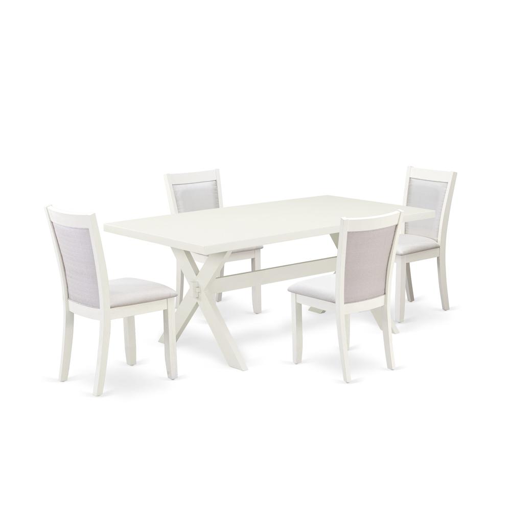 X027MZ001-5 5-Pc Dining Table Set Includes a Kitchen Table and 4 Cream Modern Dining Chairs - Wire Brushed Linen White Finish. Picture 2