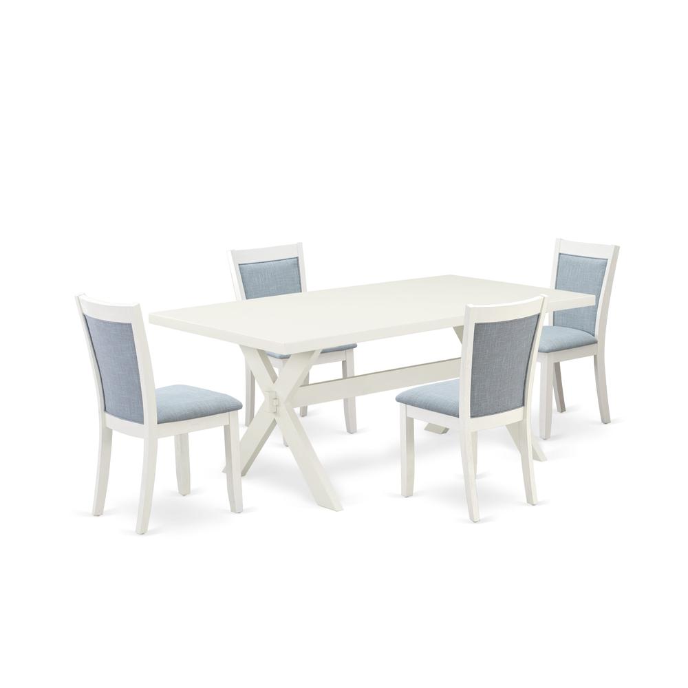 X027MZ015-5 5-Pc Dinette Set Includes a Dining Room Table and 4 Baby Blue Parson Dining Chairs - Wire Brushed Linen White Finish. Picture 2