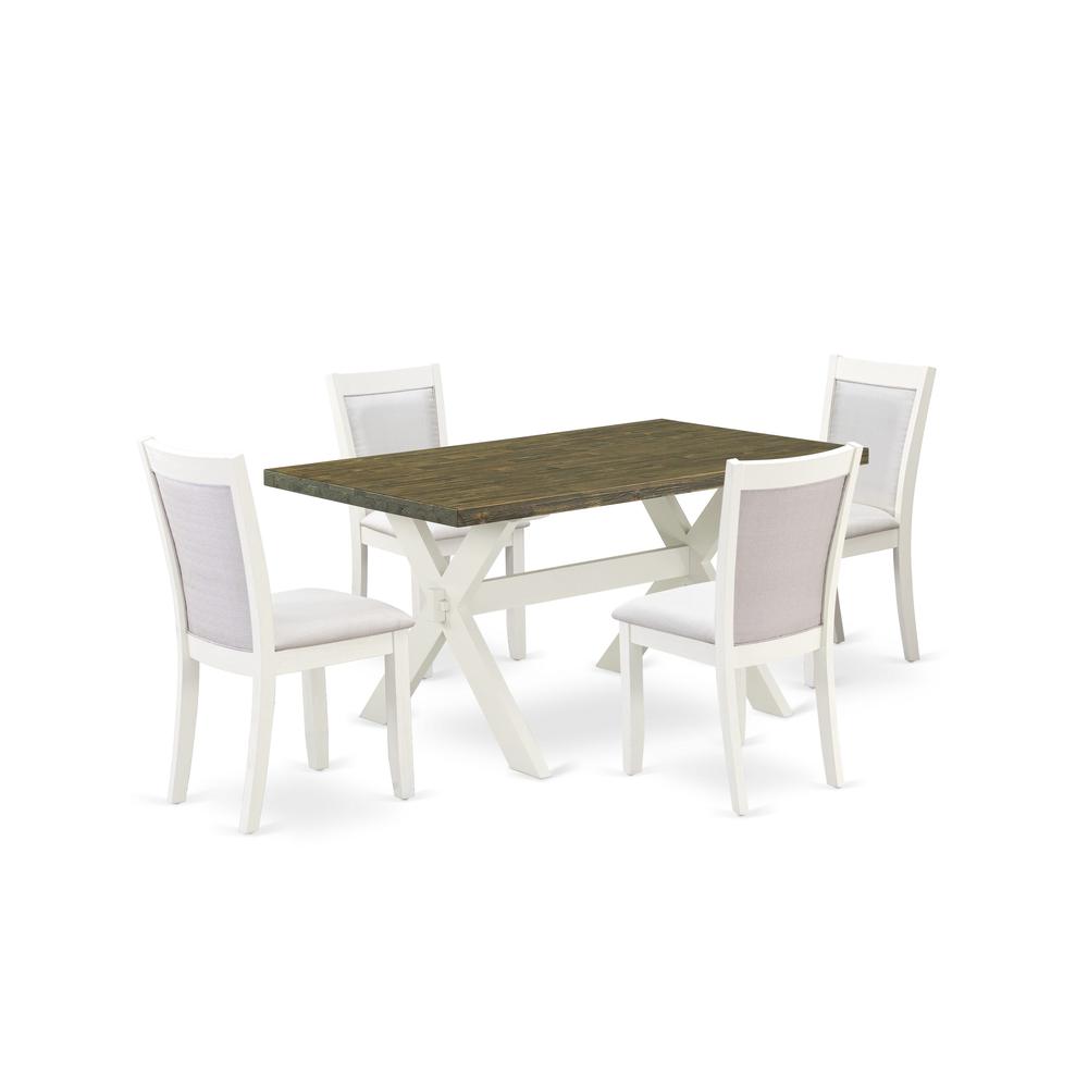 X076MZ001-5 5-Piece Dining Set Consists of a Wooden Dining Table and 4 Cream Dining Chairs - Wire Brushed Linen White Finish. Picture 2