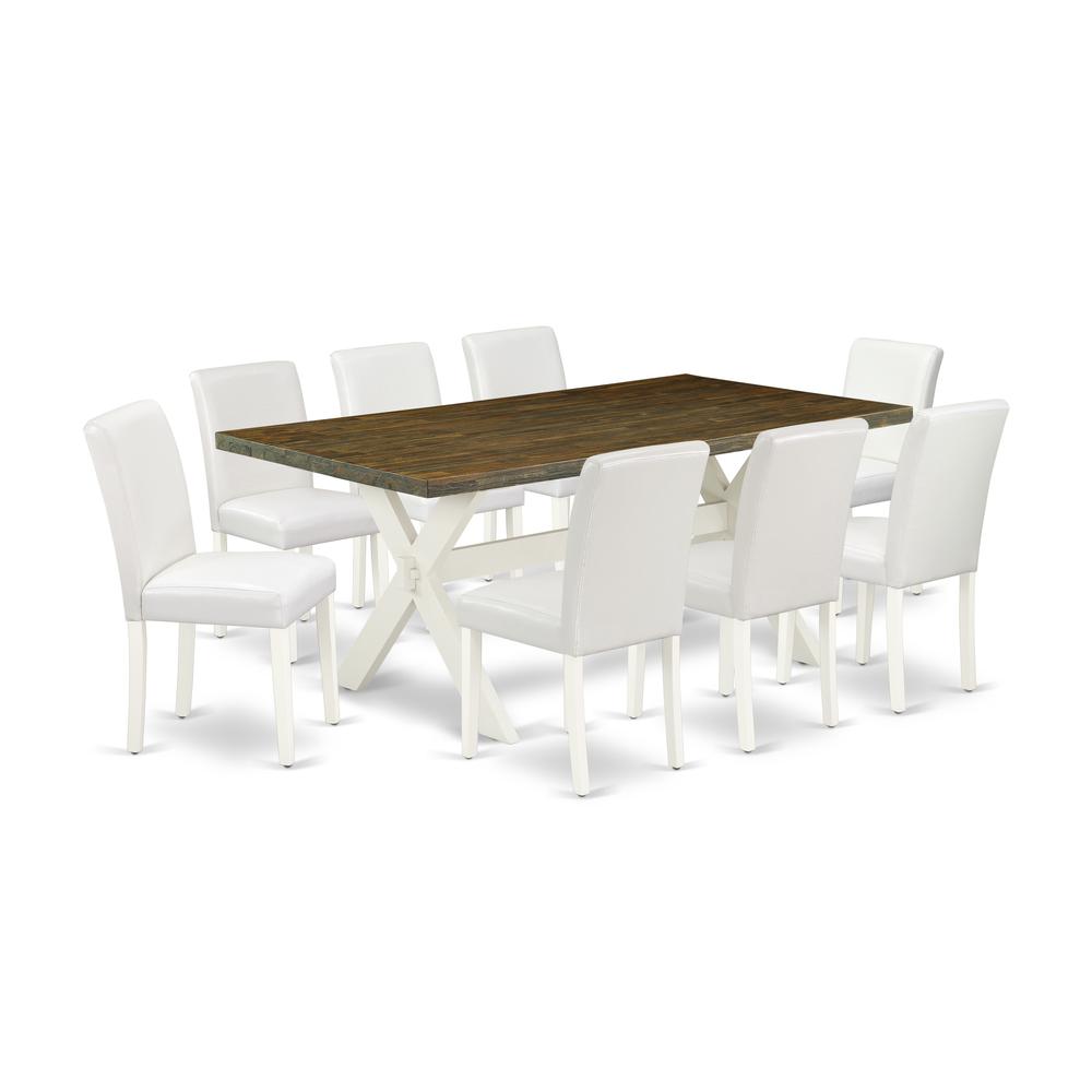 East West Furniture X077AB264-9 9-Piece Beautiful Modern Dining Table Set an Outstanding Distressed Jacobean Rectangular Dining Table Top and 8 Amazing Pu Leather Parson Chairs with Stylish Chair Back. Picture 1