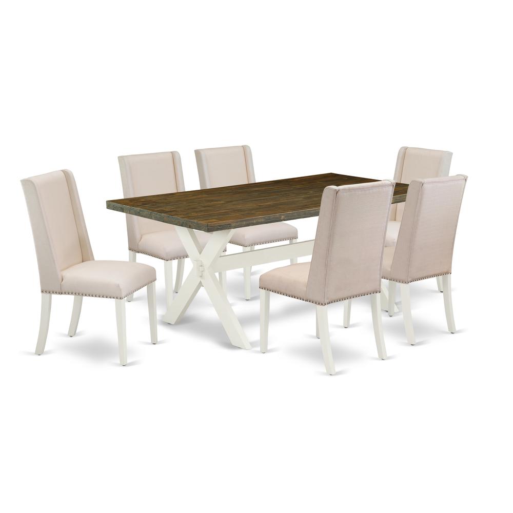 East West Furniture X077FL201-7 - 7-Piece Kitchen Table Set - 6 Parson Dining Room Chairs and Rectangular Table Hardwood Frame. Picture 1