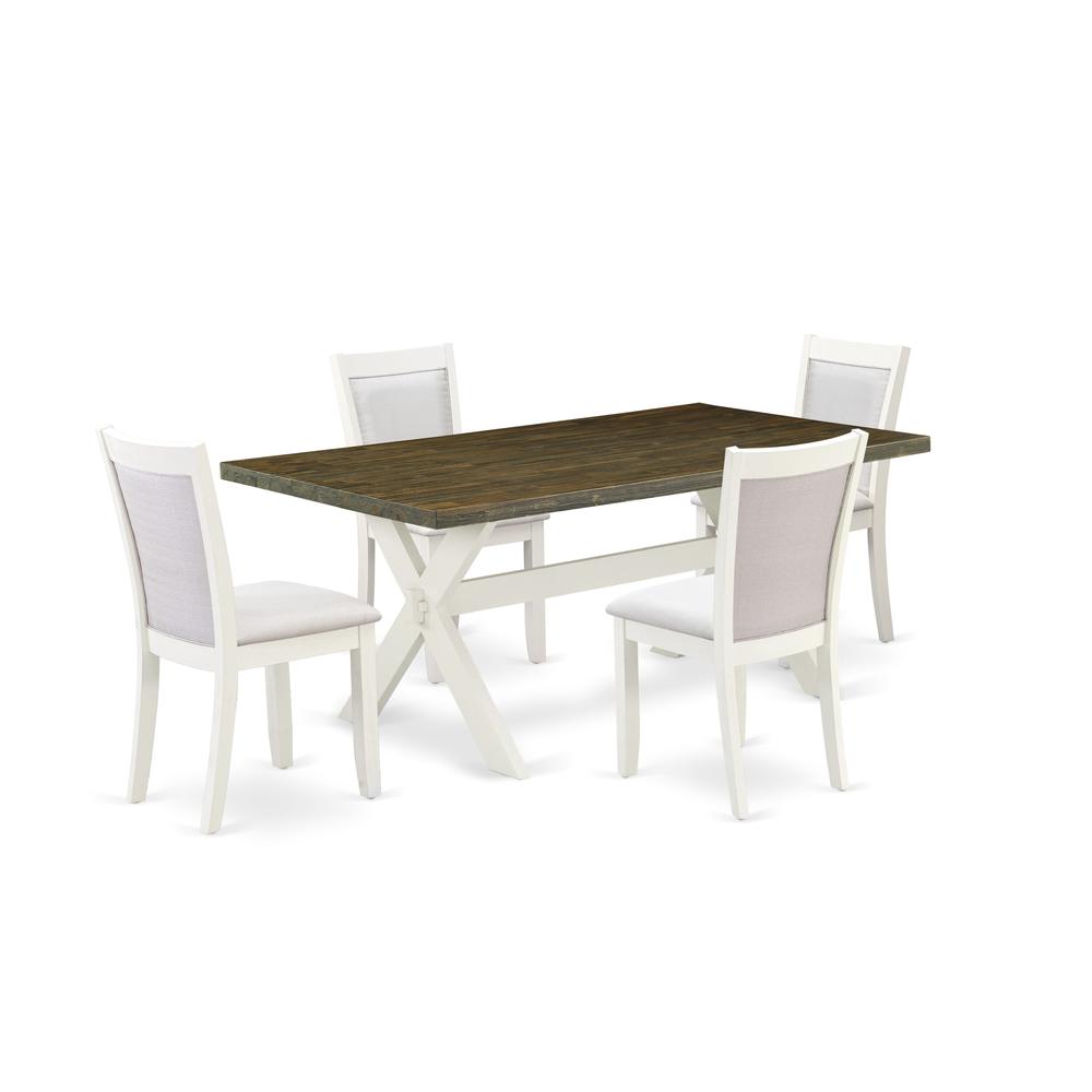 East West Furniture 5-Pc Kitchen Table Set Contains a Dining Table and 4 Cream Linen Fabric Dinning Chairs with Stylish Back - Wire Brushed Linen White Finish. Picture 2