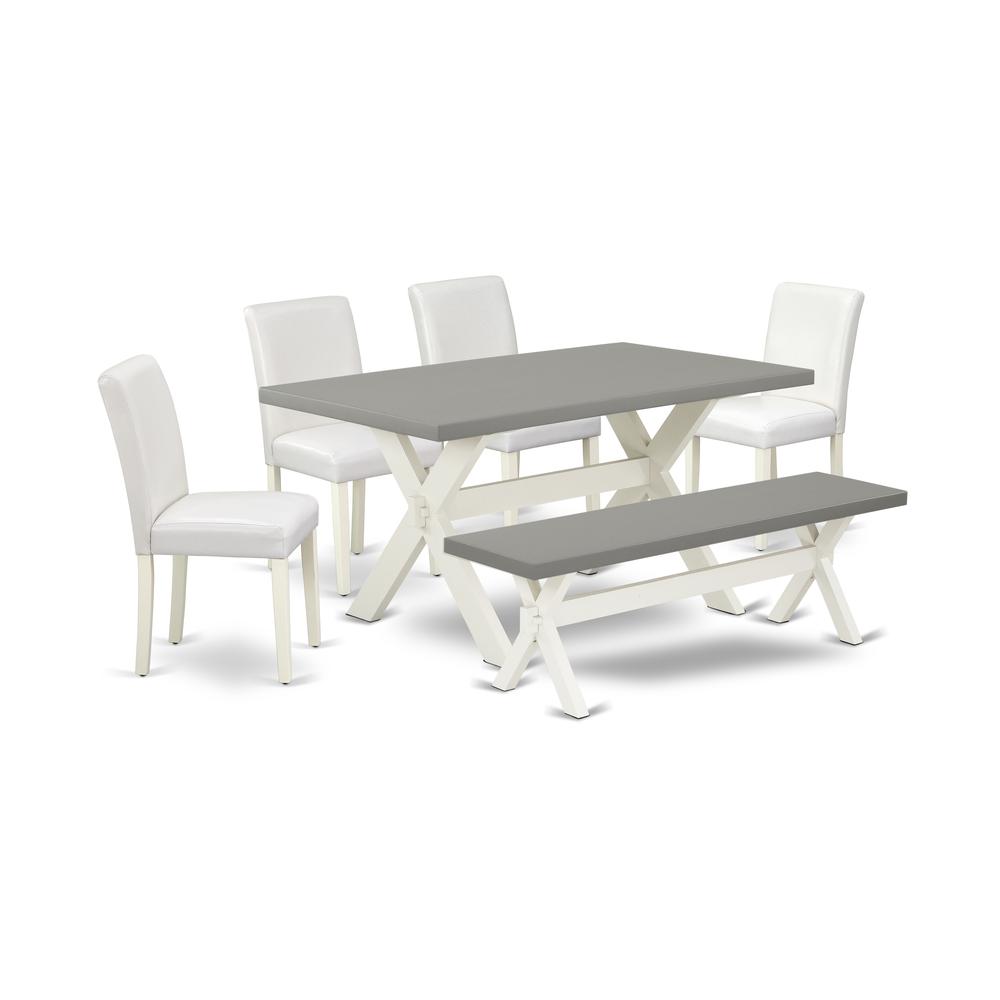 East West Furniture X096AB264-6 6-Piece Amazing Dining Table Set a High Quality Cement Color Wood Table Top and Cement Color Indoor Bench and 4 Lovely Pu Leather Dining Chairs with Stylish Chair Back,. Picture 1