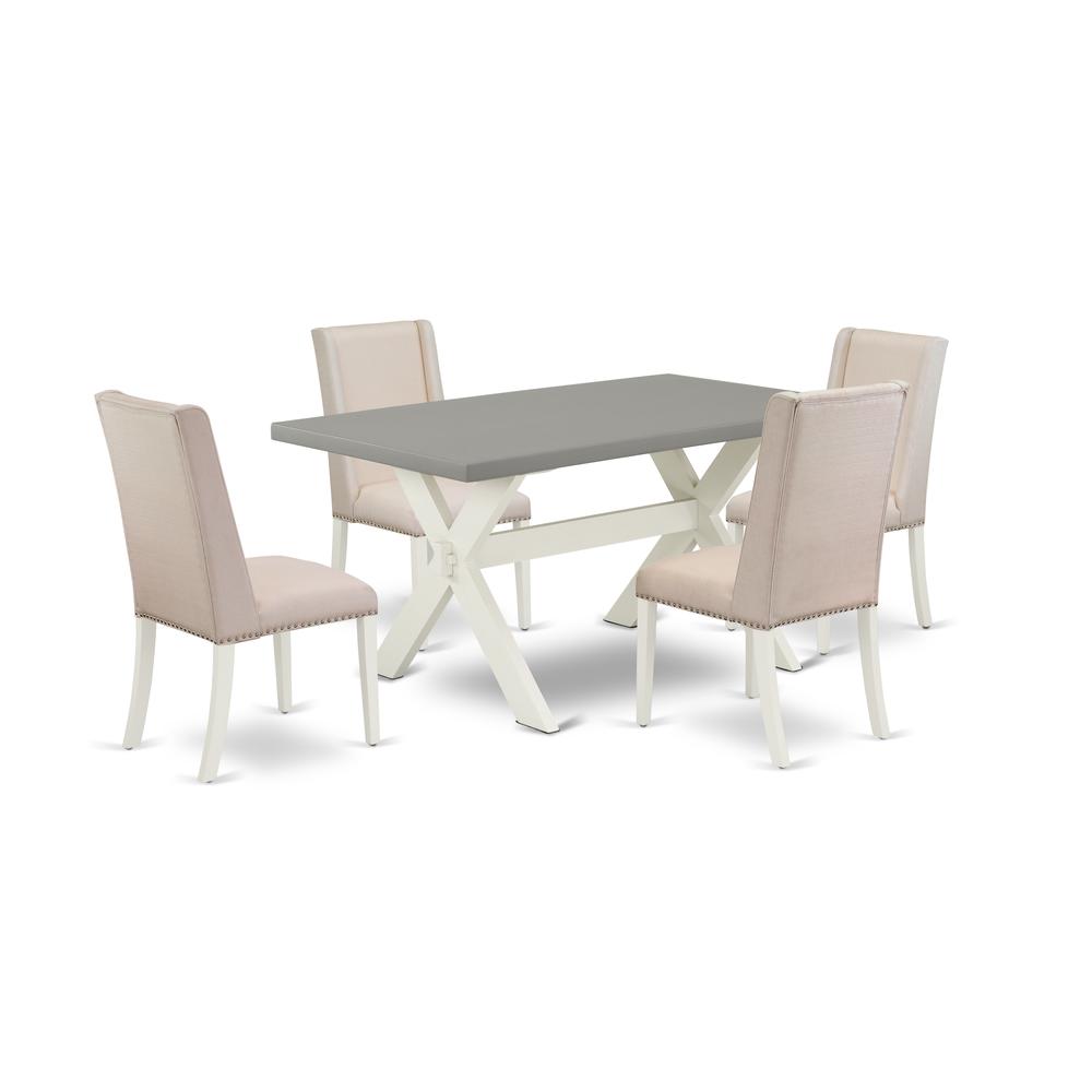 East West Furniture X096FL201-5 5-Piece Beautiful Rectangular Dining Room Table Set an Outstanding Cement Color Kitchen Table Top and 4 Attractive Linen Fabric Parson Chairs with Nail Heads and Stylis. The main picture.