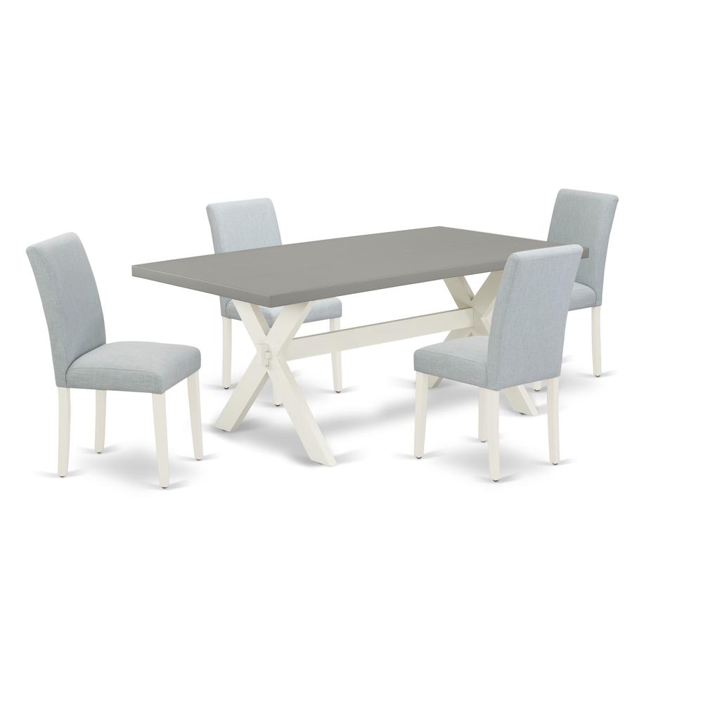 East West Furniture 5-Pc Dining Set Includes 4 Mid Century Modern Dining Chairs with Upholstered Seat and High Back and a Rectangular Dining Table - Linen White Finish. Picture 1