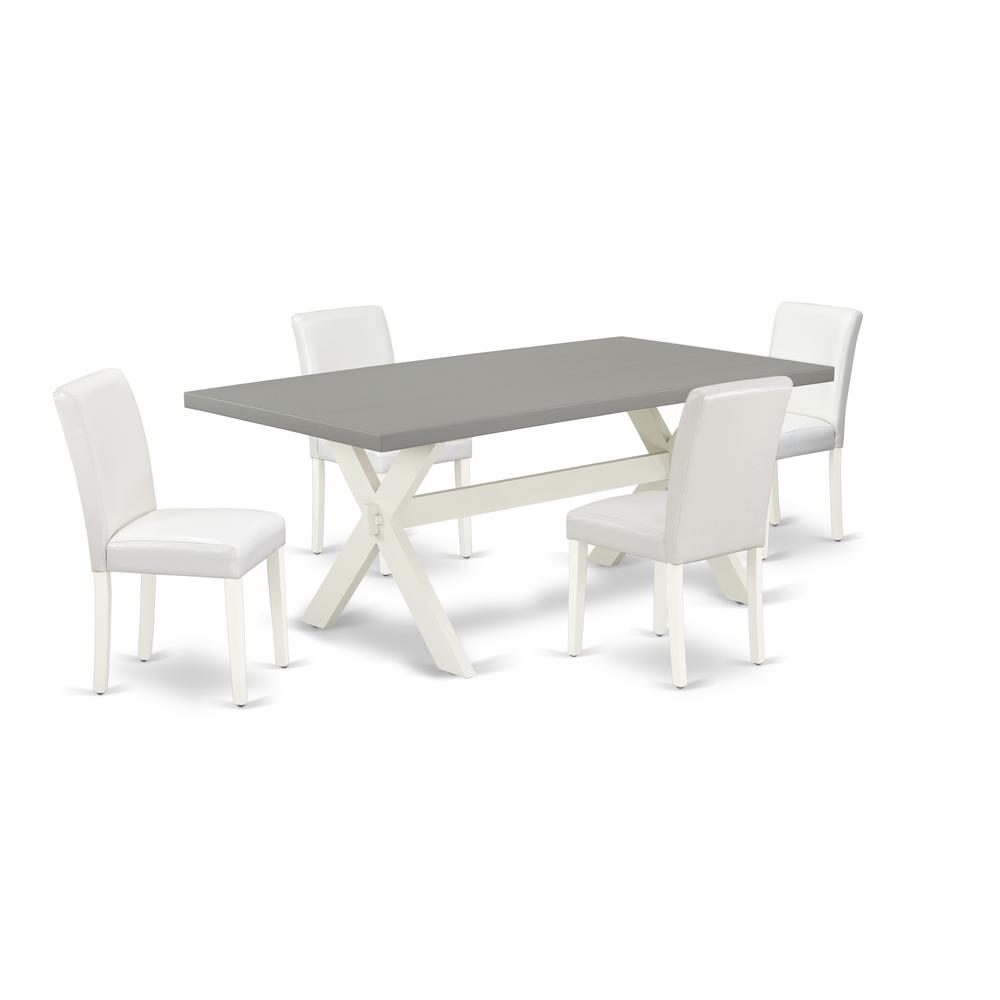 East West Furniture X097AB264-5 5-Piece Stylish Dining Room Table Set an Excellent Cement Color Dining Room Table Top and 4 Lovely Pu Leather Kitchen Parson Chairs with Stylish Chair Back, Linen White. Picture 1