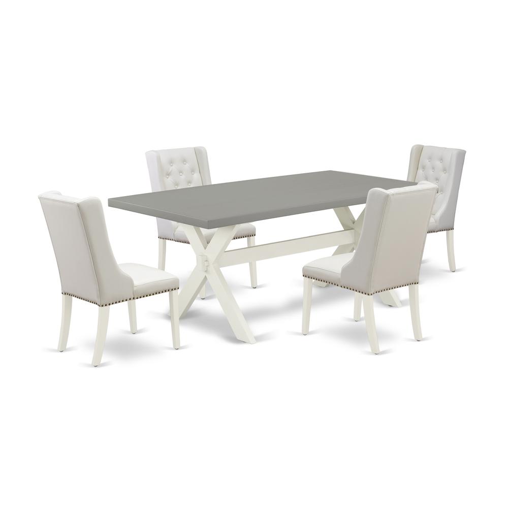 East West Furniture X097FO244-5 5-Pc Kitchen Table Set Includes 4 White Pu Leather Dining Chairs Button Tufted with Nail Heads and Rectangular Dining Table - Linen White Finish. Picture 1