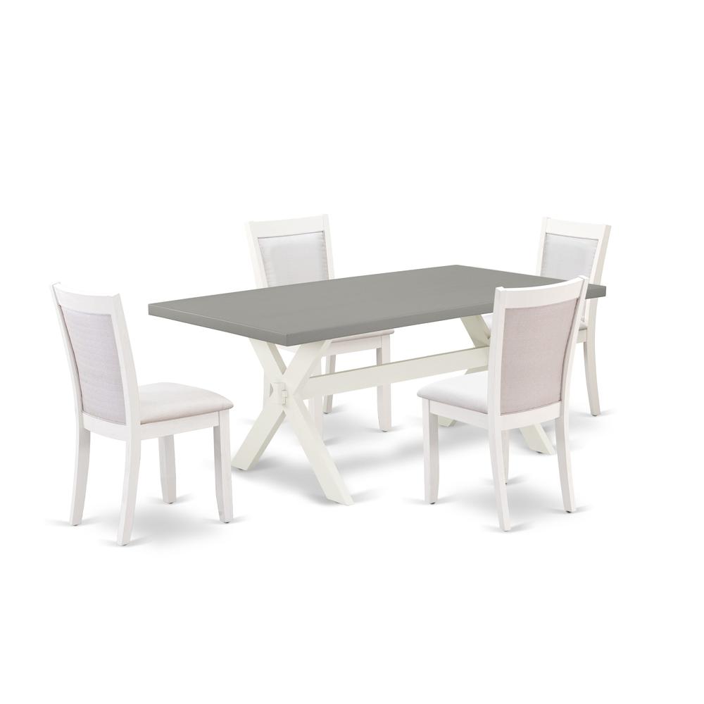 East West Furniture 5-Pc Dining Room Set Consists of a Wooden Table and 4 Cream Linen Fabric Mid Century Dining Chairs with Stylish Back - Wire Brushed Linen White Finish. Picture 2