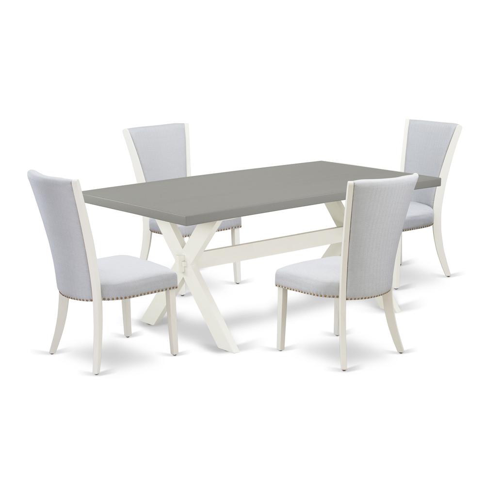 East West Furniture 5-Pc Dinette Set Includes 4 Dining Room Chairs with Upholstered Seat and Stylish Back-Rectangular Modern Kitchen Table - Cement and Wirebrushed Linen White Finish. Picture 1