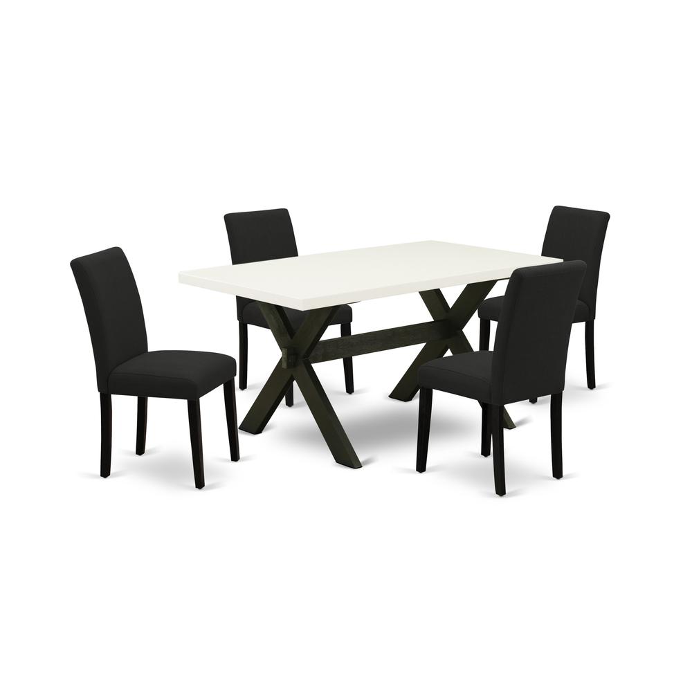 East West Furniture 5-Piece Dining Room Set Includes 4 Kitchen Chairs with Upholstered Seat and High Back and a Rectangular Dining Room Table - Black Finish. Picture 1