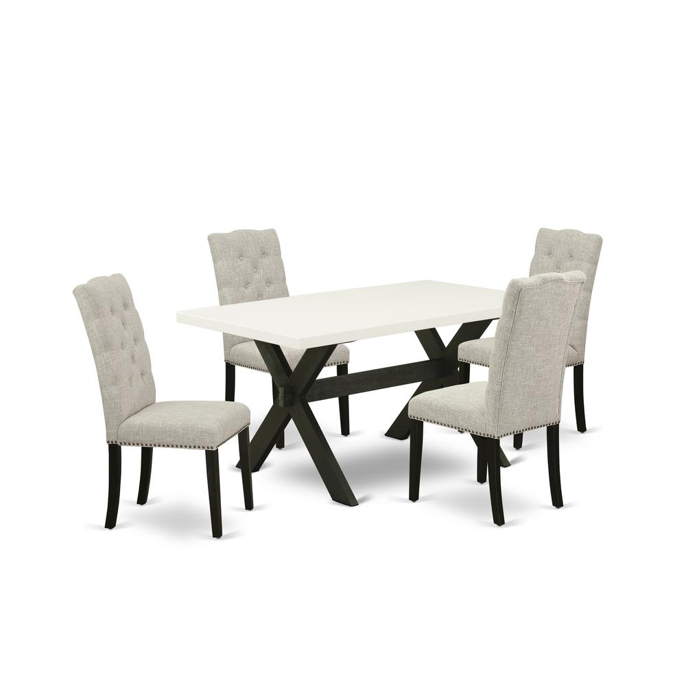 East West Furniture 5-Piece Kitchen Dinette Set Included 4 Parson chairs Upholstered Nails Head Seat and High Button Tufted Chair Back and Rectangular Mid Century Dining Table with Linen White Dining. Picture 1
