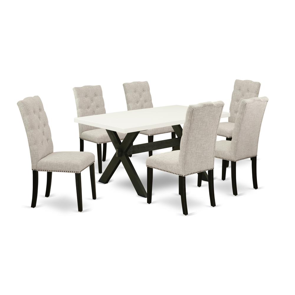 7-Piece Kitchen Dining Table Set - 6 Parson Chairs and a Rectangular Dining Table Hardwood Structure. Picture 1
