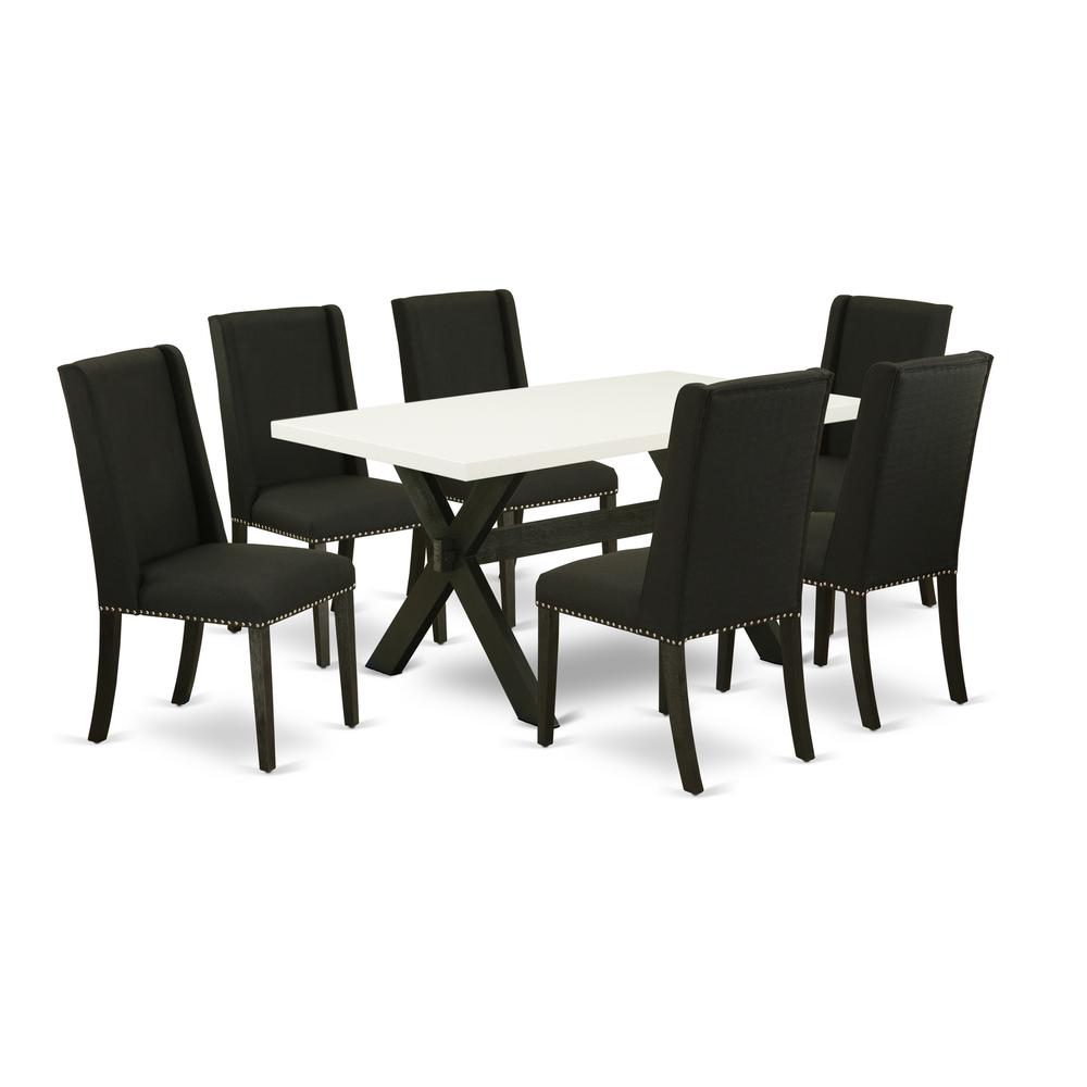 East West Furniture X626FL624-7 - 7-Piece Dining Table Set - 6 Parsons Chairs and a Rectangular Table Hardwood Frame. Picture 1