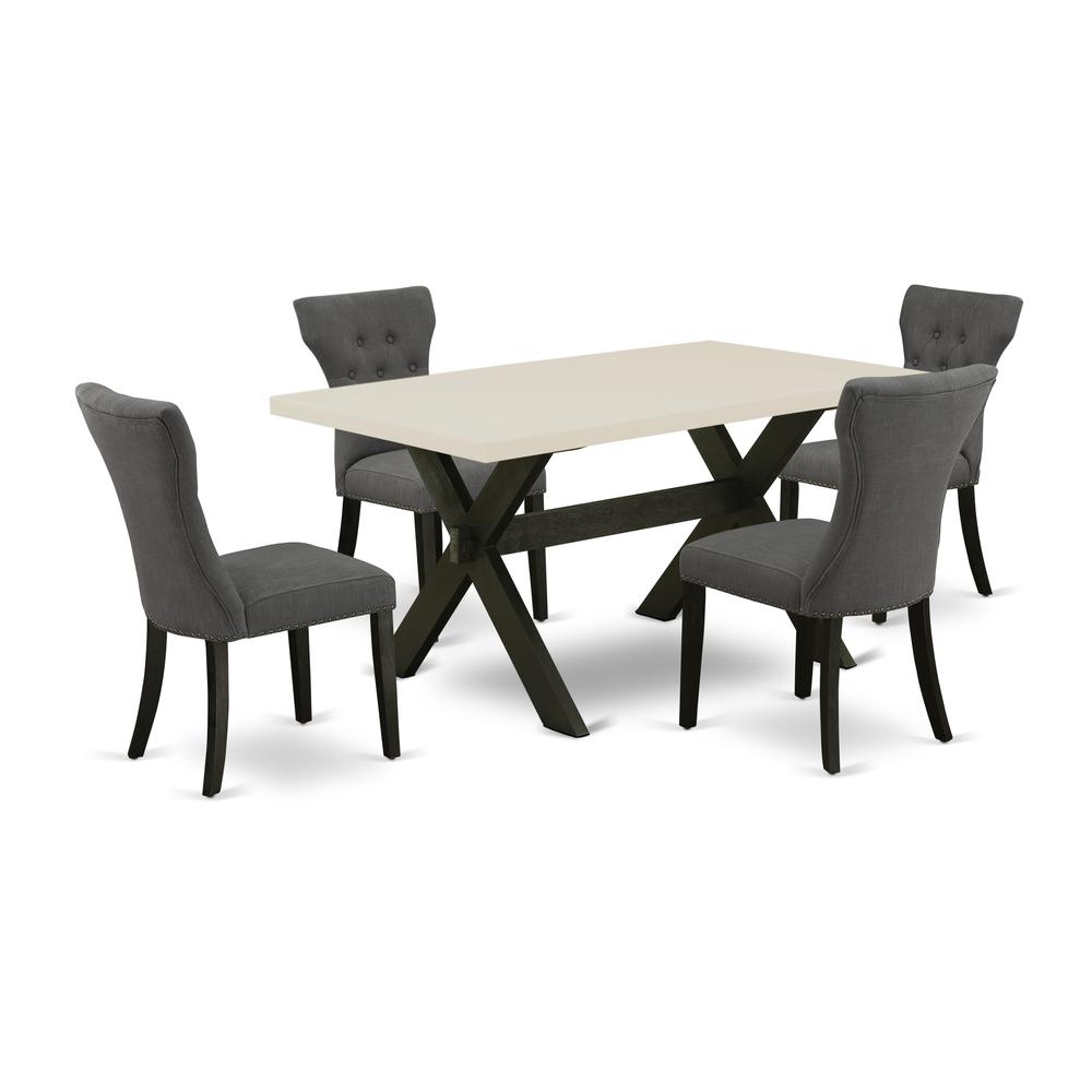 X626GA650-5 5-Pc Dining Table Set Included 4 Parson chairs Upholstered Seat and High Button Tufted Chair Back and Rectangular Table with Linen White Dining Table top (Black Finish). Picture 2