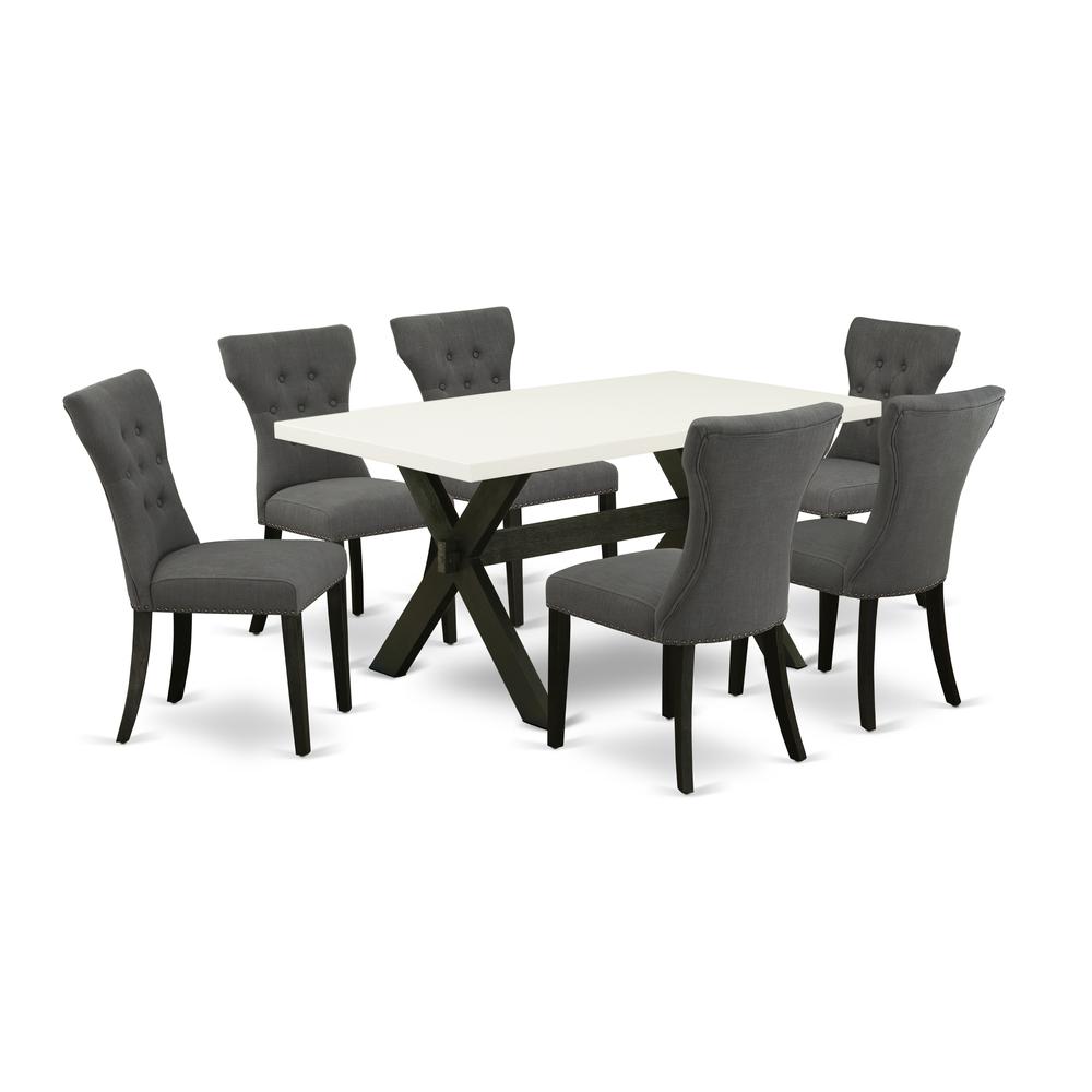 East West Furniture X626Ga650-7 - 7-Piece Modern Dining Table Set - 6 Kitchen Parson Chairs and a Rectangular a Rectangular Table Solid Wood Frame. Picture 1
