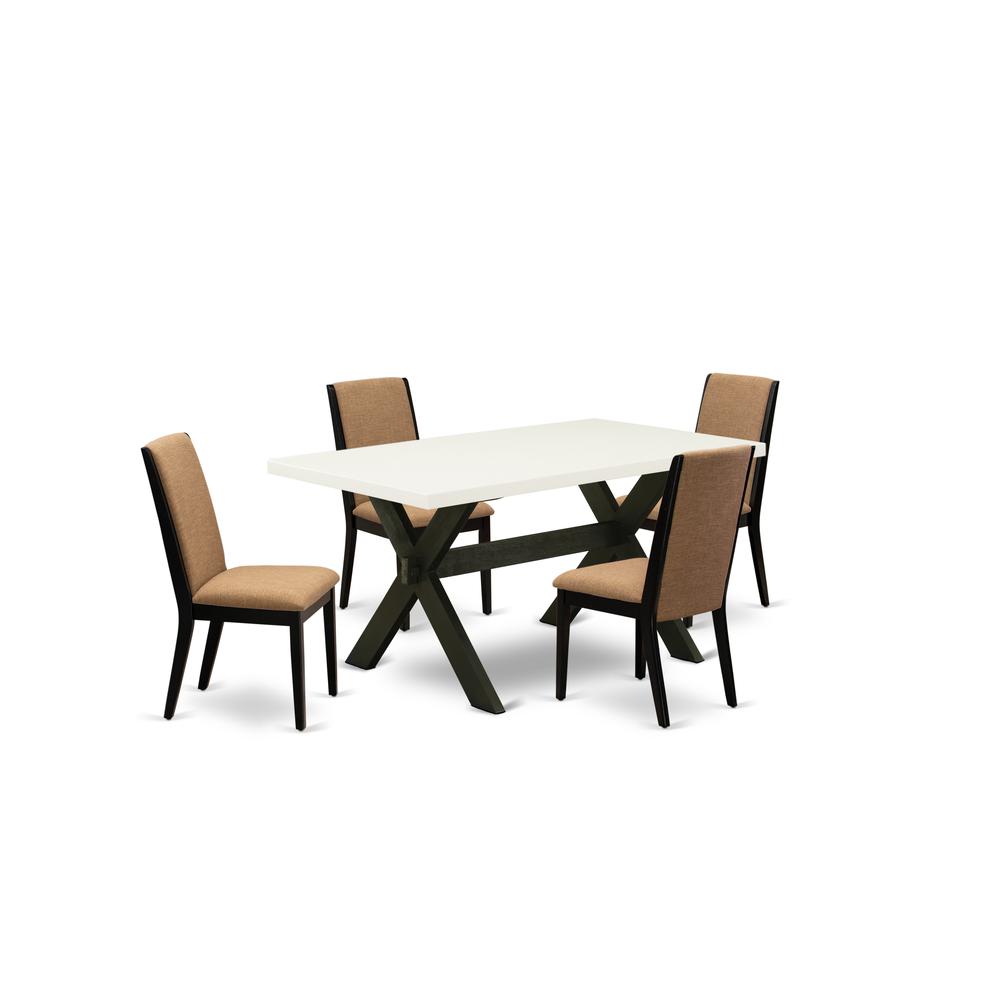 East West Furniture X626LA147-5 5-Piece Amazing Modern Dining Table Set a Good Linen White Wood Dining Table Top and 4 Gorgeous Linen Fabric Padded Parson Chairs with Stylish Chair Back, Wire Brushed. Picture 1
