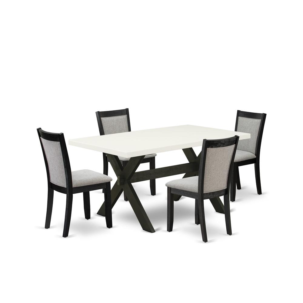 X626MZ606-5 5 Piece Table Set - A Linen White Dining Table with 4 Shitake Dining Room Chairs - Wire Brushed Black Finish. Picture 2