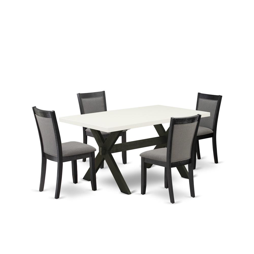 X626MZ650-5 5 Piece Kitchen Table Set - Linen White Dining Table with 4 Dark Gotham Grey Dining Chairs - Wire Brushed Black Finish. Picture 2