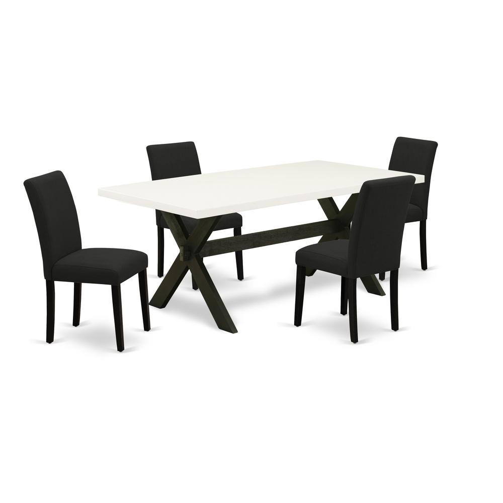 East West Furniture 5-Pc Kitchen Table Set Includes 4 Dining Chairs with Upholstered Seat and High Back and a Rectangular Wood Dining Table - Black Finish. The main picture.
