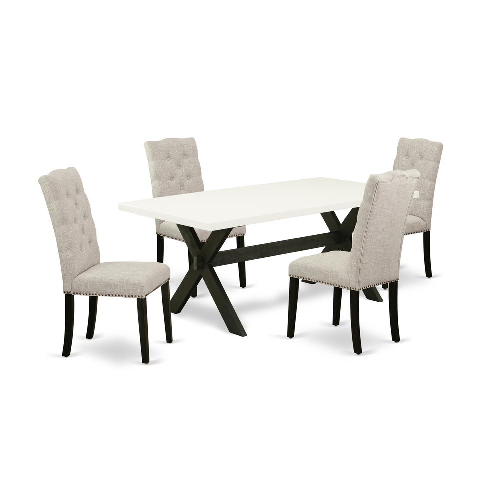 East West Furniture 5-Pc Kitchen Dinette Set Included 4 Parson Dining chairs Upholstered Seat and High Button Tufted Chair Back and Rectangular Dining room Table with Linen White Mid Century Dining Ta. Picture 1