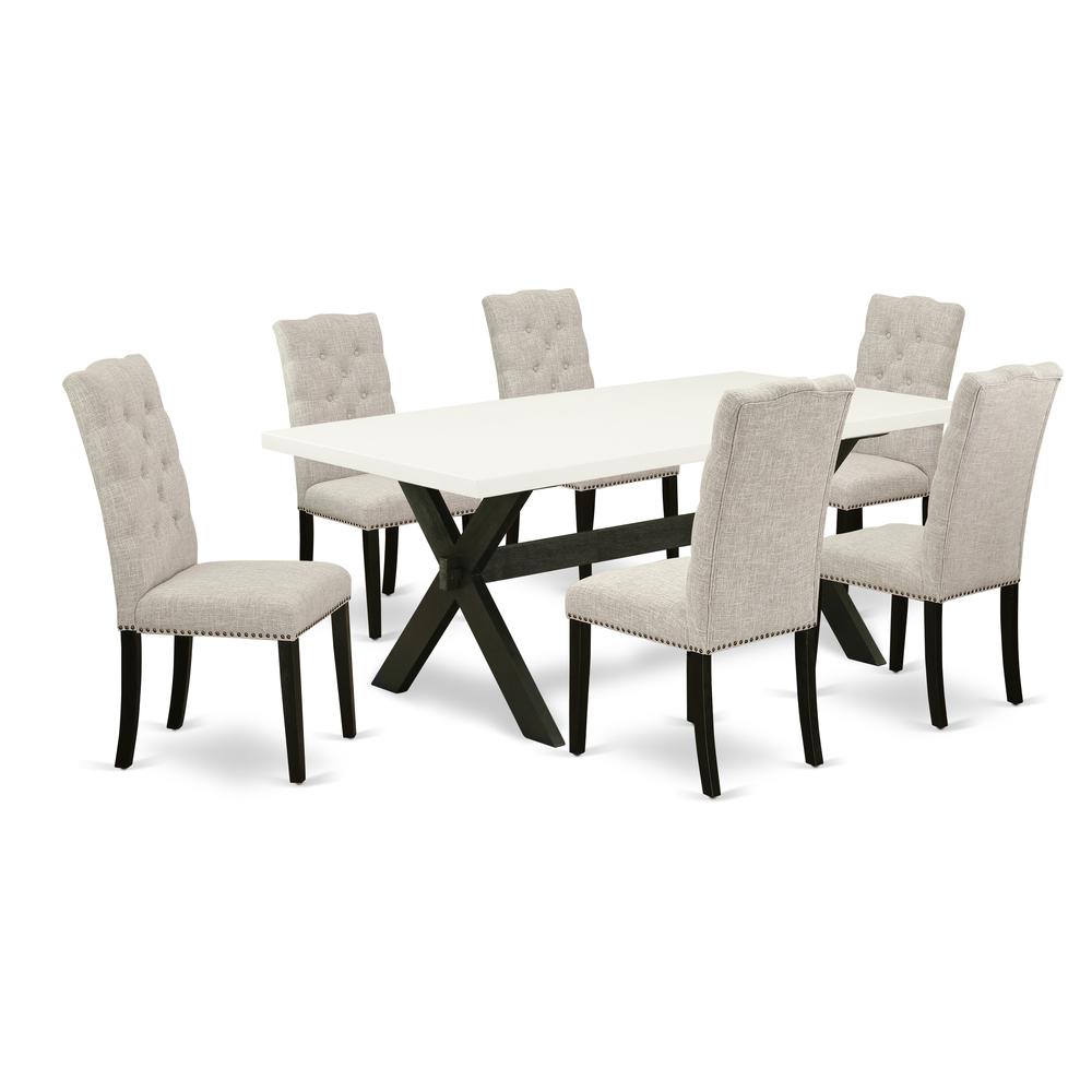 East West Furniture X627EL635-7 - 7-Piece Dining Table Set - 6 Dining Room Chairs and Wood Dining Table Solid Wood Frame. Picture 1