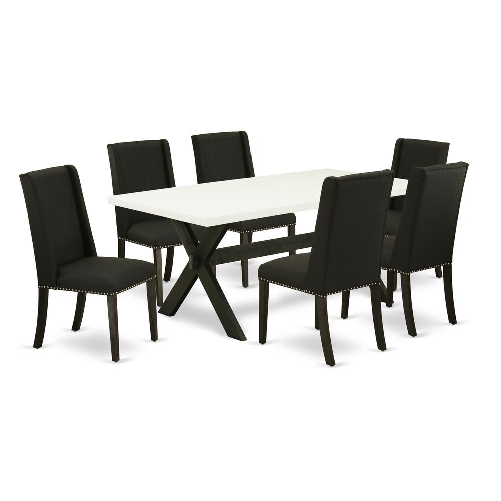 East West Furniture X627FL624-7 - 7-Piece Kitchen Table Set - 6 Kitchen Parson Chairs and Kitchen Dining Table Solid Wood Structure. Picture 1